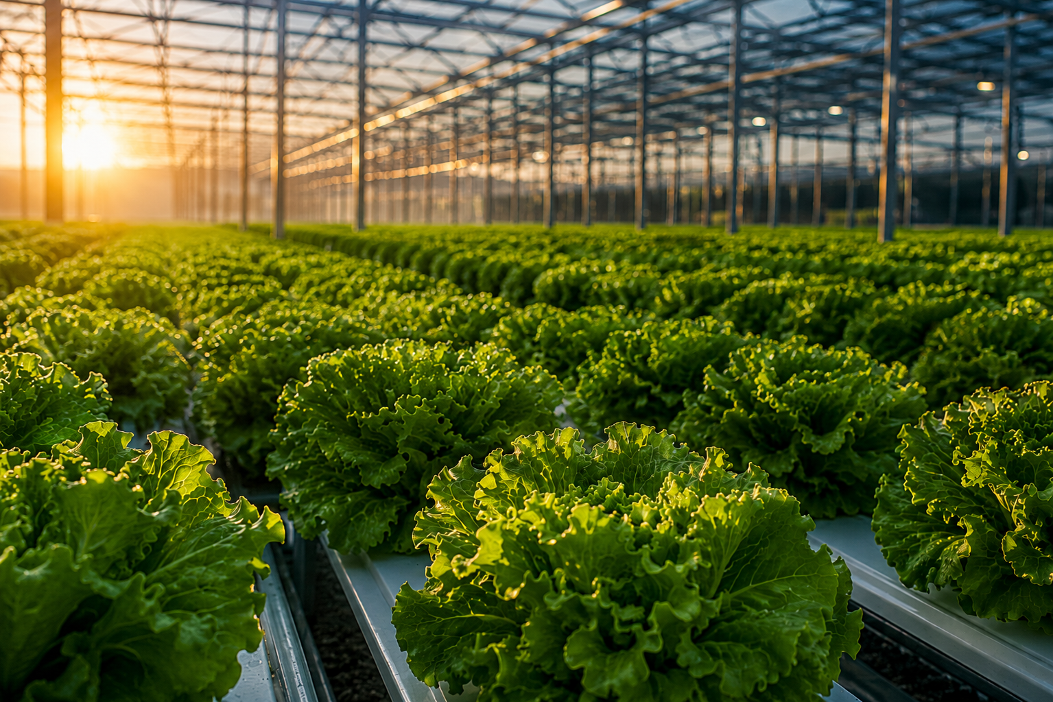 Vista de fondo del cultivo hidropónico en la horta